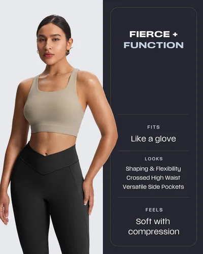 Miniatura 97 de Aoxjox Trinity - Pantalones de yoga de cintura alta con bolsillos para mujer, control de abdomen, cintura cruzada, leggings de entrenamiento suaves