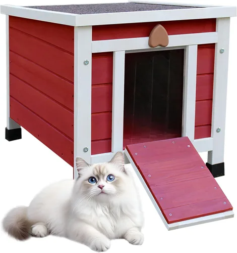 Miniatura 12 de Rockever Casa para gatos al aire libre, casa aislada para gatos al aire libre con forro cálido para invierno, jaula de conejo, refugio exterior