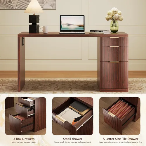 Miniatura 6 de FURSUN Escritorio ejecutivo moderno de 58 pulgadas con almacenamiento, escritorio de oficina en casa con cajón y gabinete, escritorio de madera