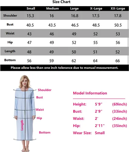 Miniatura 7 de Keyocean Camisones para mujer, algodón suave, cómodo, ligero, manga larga, camisón para dormir