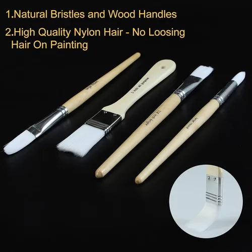 Miniatura 9 de Juego de 24 pinceles de pintura con mango de madera con estuche de pincel de lona, profesional para pintura al óleo, acrílico y acuarela