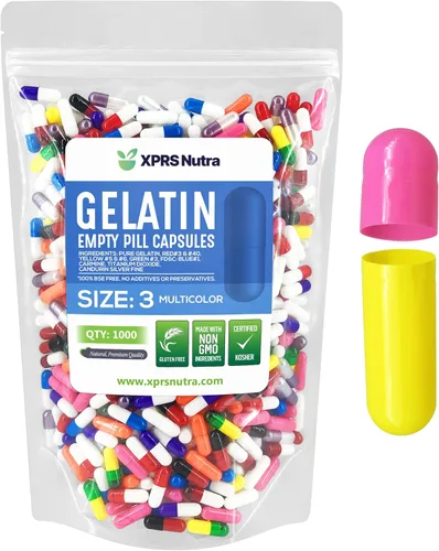 XPRS Nutra Cápsulas vacías de tamaño 3 – 1000 cápsulas vacías de gelatina – Pastillas de relleno de cápsulas de bricolaje – Cápsulas de gel de Multi