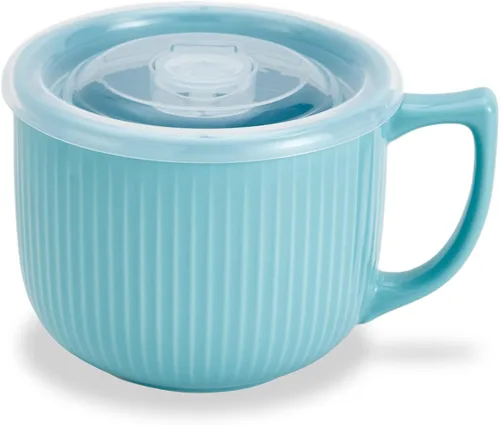 Miniatura 27 de Tazón de sopa de cerámica con asa de 32 onzas – Tazón de ramen para microondas con tapa, tazas y tazas de sopa para cereales, avena, ramen, fideos