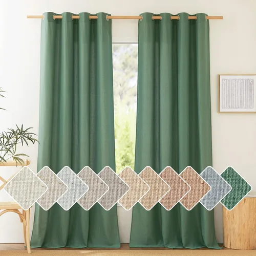 Miniatura 67 de NICETOWN Cortinas de lino natural con textura de lino para dormitorio, mezcla de lino rústica con ojales en la parte superior, semitransparentes