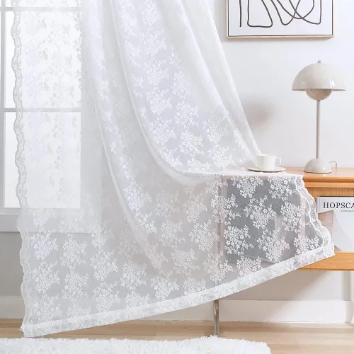 Miniatura 4 de YJ YANJUN - Cortinas de encaje blanco de 84 pulgadas de largo de 2 paneles - Estilo de cabaña chic desgastado de mundo antiguo - Cortinas Blanco