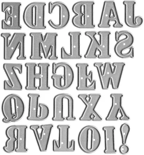 Miniatura 6 de Troqueles de corte del alfabeto mayúscula de metal, huecos, 26 letras del alfabeto, palabras, troqueladas, plantillas en relieve, molde de plantilla