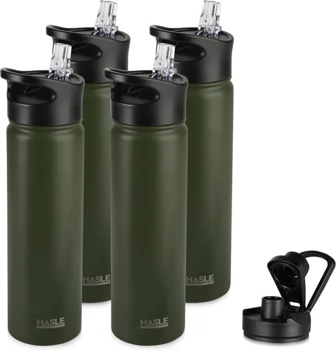 Miniatura 36 de HASLE OUTFITTERS Botella de agua aislada de 22 onzas, botella de agua de acero inoxidable de doble pared, boca ancha con tapa de popote y tapa