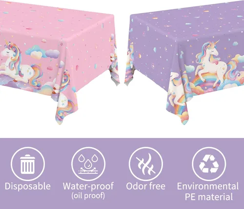 Miniatura 7 de Gatherfun Juego de suministros para fiesta de unicornio: Decoraciones perfectas de cumpleaños de unicornio, incluye paquete de 2 manteles