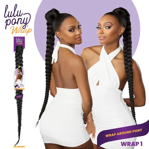Miniatura 3 de Sensationnel Lulu pony wrap hairextensions- 1 cola de caballo yaki sintética de alto calor o pieza de peluca de pelo (1B negro apagado)