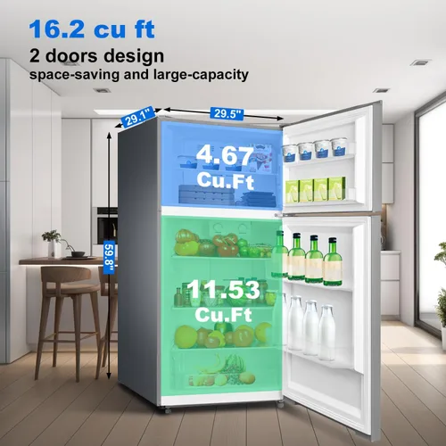 Miniatura 2 de SMETA Refrigerador de montaje superior de 30 pulgadas con congelador, 16.2 pies cúbicos de acero inoxidable de 2 puertas de profundidad, ahorro