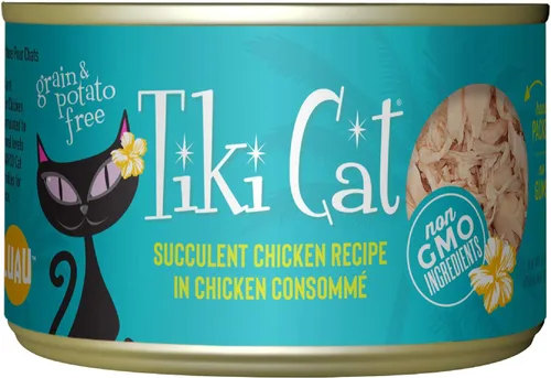 Tiki Cat Luau - Comida húmeda sin granos, baja en carbohidratos, con aves de corral o peces en consomé para gatos adultos y gatitos., Chicken