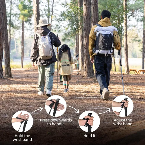 Miniatura 6 de Naturehike - Bastones de senderismo plegables, bastones de senderismo ajustables de aluminio ligero, absorción de impactos con correas