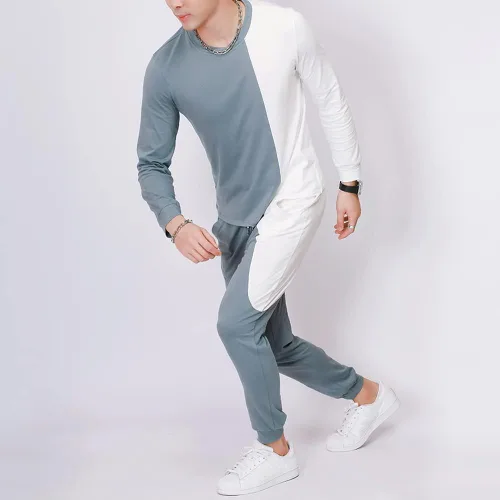 Miniatura 7 de Ropa deportiva para hombre, camiseta y cárdigan, pantalones de manga larga, dos piezas, para entrenamiento de fitness, ropa deportiva casual