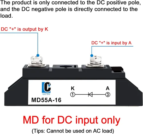 Miniatura 4 de Diodos de 50 amperios 12 V que bloquean 110 V y 120 V MD 55A-16; para evitar retroalimentación; rango de voltaje de uso: CA < 400 VCA; CC 3-1000 V