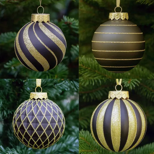 Miniatura 16 de Adornos de Navidad Negros – Decoraciones de Árbol de Vacaciones de Plástico Irrompible de 32 Piezas, 16 Bolas de Nieve con Purpurina (3.15"/2.36")
