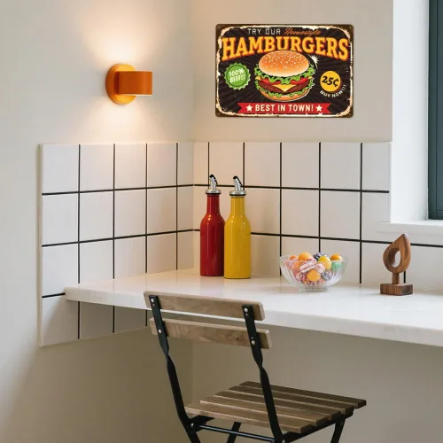 Miniatura 2 de WADORN Best in Town Hamburgers - Letrero de metal vintage, 7.9 x 11.8 pulgadas, diseño retro de hamburguesas, divertido letrero de metal de comida