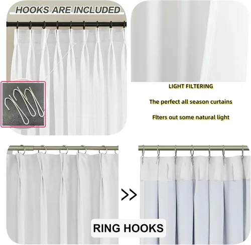 Miniatura 4 de VisionaryHomeDesign Sheer White Curtains, Pinch Pleat Sheer Drapes, Light Filtering, Tassel Sheer Curtains for Living Room Bedroom(45W x 108L,Gray