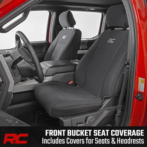 Miniatura 2 de Rough Country Fundas de asiento de neopreno para Ford F-150, Lightning, F-250 y F-350 con cabina doble (2015-2025) con asiento tipo cubo delantero