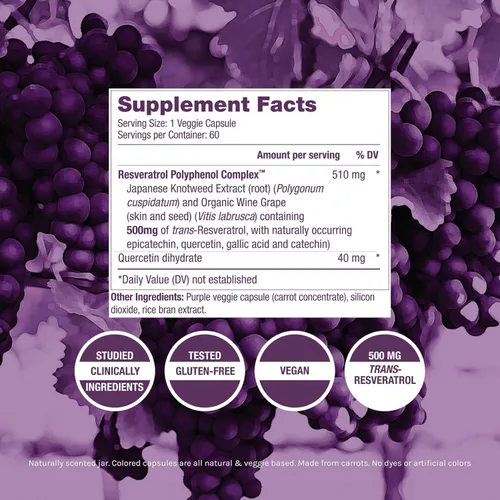 Miniatura 2 de ResVitále Resveratrol 500 mg - Suplemento de resveratrol para hombres y mujeres - 60 cápsulas vegetales