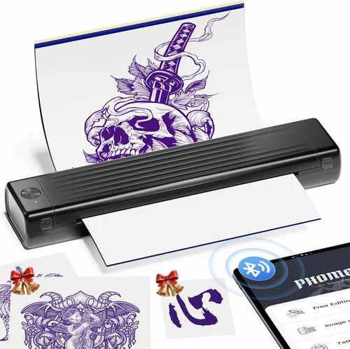 Miniatura 12 de Itari A886 Tattoo Stencil Printer Bluetooth with 100 Sheets Paper, Stencil Printer Transfer Kits for Beginners and Artists, Thermal Printer Tattoo