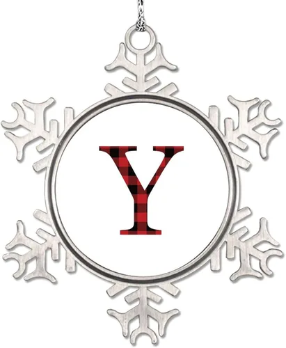 Miniatura 30 de Monograma inicial letra A copo de nieve, adornos de letras rojas y negras a cuadros para árboles de Navidad, adornos de Navidad personalizados