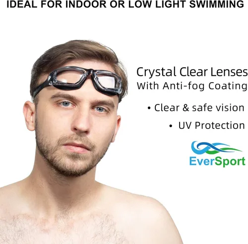 Miniatura 6 de EverSport Gafas de Natación Paquete de 2 Gafas de Natación Antivaho para Adultos, Hombres, Mujeres, Jóvenes y Niños Cristal azul y negro