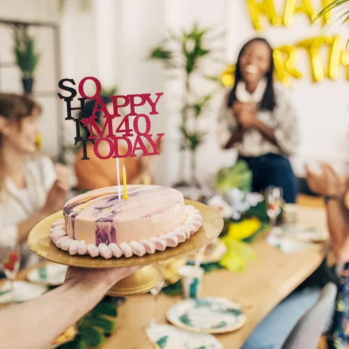 Miniatura 5 de Decoración para tartas con purpurina para 40 años de edad, suministros de decoración de fiesta de cumpleaños, regalos divertidos para decoración