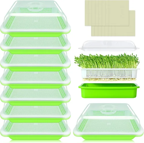 Miniatura 10 de Legigo Paquete de 10 bandejas de germinación de semillas verdes, bandeja de germinación de cultivo sin tierra, bandeja de vivero sin BPA con papel