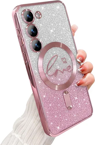 Miniatura 191 de ZONRW - Funda para Samsung Galaxy S22 Ultra magnética, para mujeres y niñas, cubierta trasera suave, lujosa, con corazón de amor, bling, degradado