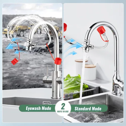 Miniatura 3 de Huanyu Estación de lavado de ojos montada en el grifo, rotación de 360°, estación de lavado de ojos de emergencia, accesorio de fregadero, dirección