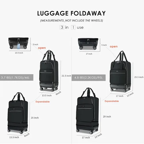 Miniatura 3 de VERAGE Equipaje extensible extraíble con ruedas giratorias, Negro -, Equipaje extensible extraíble con ruedas giratorias