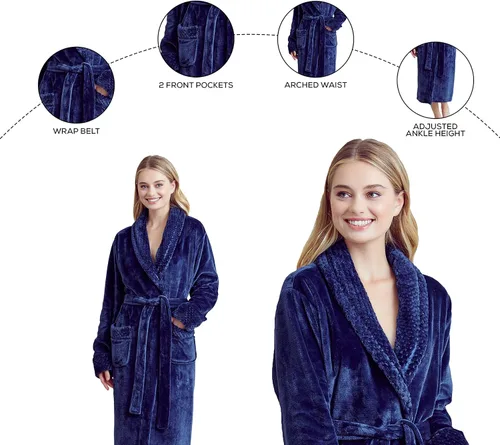 Miniatura 5 de Bata de baño de forro polar cómoda para mujer - Bata suave de felpa para mujer