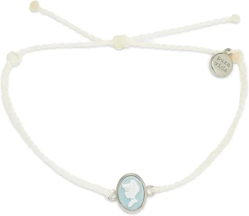 Pura Vida Pulsera chapada en plata con dije de Cenicienta Cameo de Disney, banda ajustable, dije de marca, color blanco, no conocido