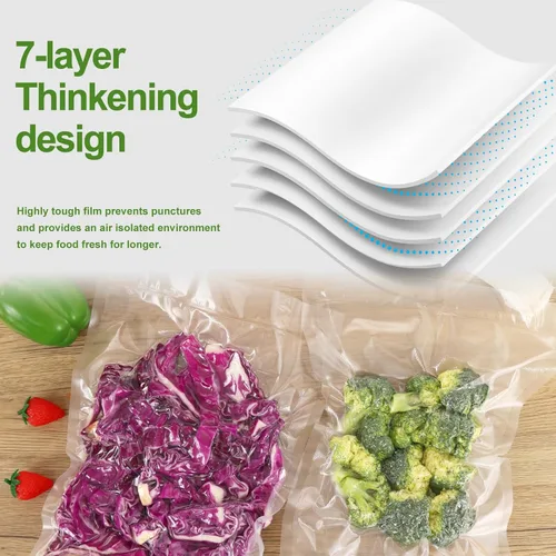 Miniatura 4 de Moretoes Bolsas selladoras al vacío, 6 rollos de bolsas de vacío de 11 pulgadas x 20 pies para almacenamiento de alimentos, rollos de bolsas