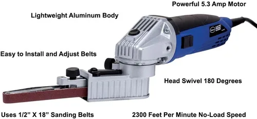 Miniatura 2 de Lijadora de Banda Eléctrica Mini Eastwood Motor Robusto de 5.3 Amp Herramienta de Lijado y Molienda Cuerpo de Aluminio Ligero con Cabeza