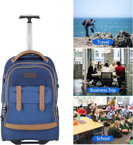 Miniatura 6 de Bolsa con ruedas para laptop de 14 pulgadas, bolsa con ruedas, mochila con ruedas, bolsa de computadora con ruedas de 20 pulgadas (azul)
