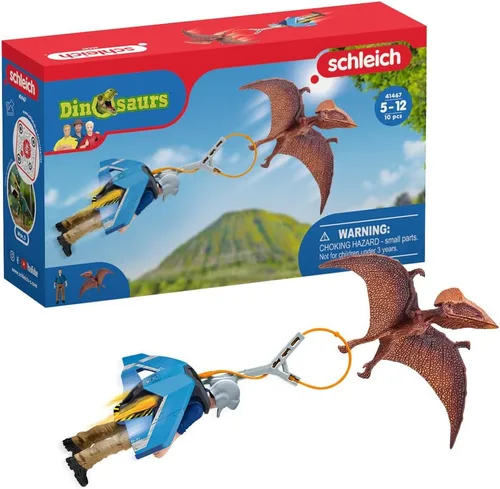 Miniatura 9 de Schleich Dinosaurs - 7 piezas Jetpack Chase Dinosaur Playset con juguete Tupuxuara - Juguetes de dinosaurios voladores para niños y niñas - Niños