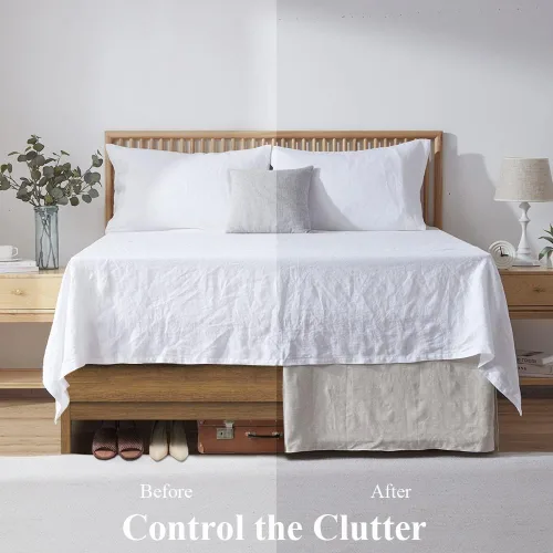 Miniatura 4 de Simple&Opulence - Falda de cama de lino belga con caída a medida de 14 pulgadas, con pliegues, ajuste fácil, transpirable, de lino natural premium