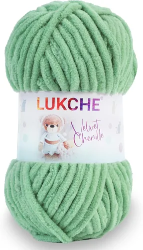 Hilado de chenilla de terciopelo para amigurumi y punto de crochet súper voluminoso 100 gr (69,0 m) (Grosor del hilo 8 mm) (Verde espárrago) 1
