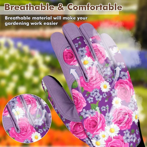 Miniatura 3 de Guantes de jardinería para mujer, de cuero resistente, a prueba de espinas, guantes de trabajo para mujer