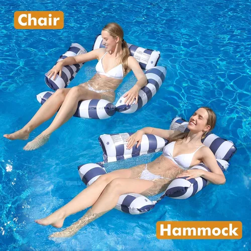 Miniatura 3 de Flotador inflable para piscina, para adultos y niños, hamaca flotante con patrón de rayas para fiesta en la piscina, diversión acuática de verano