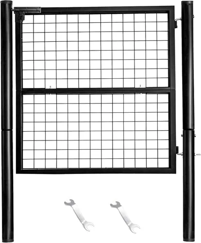 Puerta de valla de malla de alambre, 59.06 pulgadas de ancho x 42.13 pulgadas de alto, puerta exterior resistente al óxido con postes de inserción