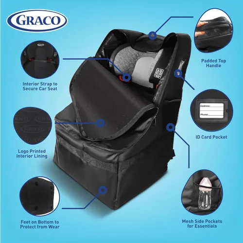 Miniatura 2 de Bolsa de viaje acolchada para asiento de coche y mochila portabebés de Graco, mochila grande y duradera para asientos de coche y asientos elevados