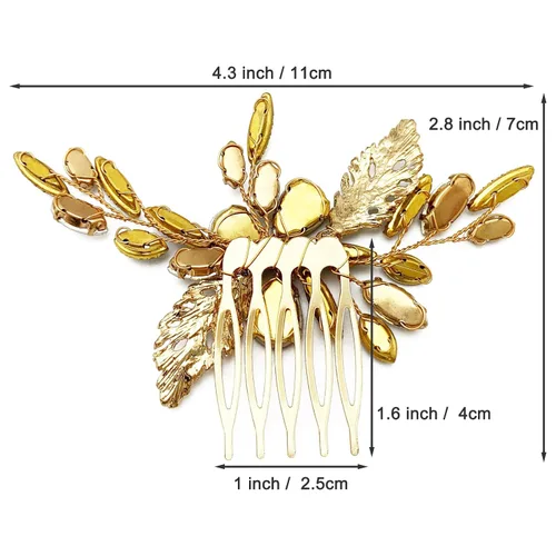 Miniatura 6 de Peine lateral verde nupcial con hojas de cristal para boda, accesorios pequeños para mujeres y niñas, fiesta (verde esmeralda)