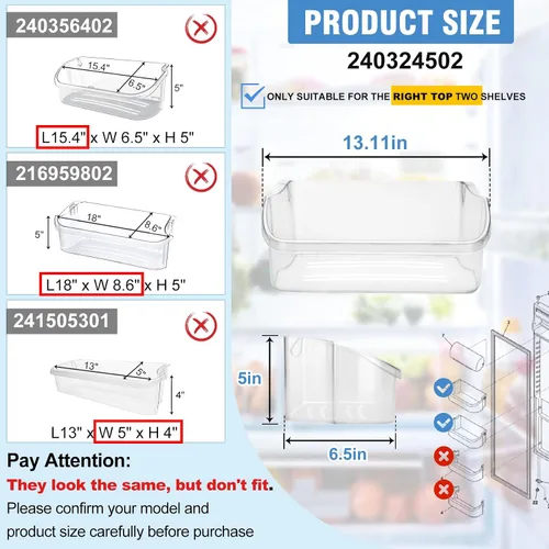 Miniatura 2 de Paquete de 2 cubos para estantes de puerta de refrigerador 240324502 (derechos) para Frigidaire, Kenmore, Crosley piezas de repuesto