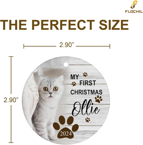 Miniatura 7 de FLOCHIL Adornos de Navidad Personalizados para Gatos Adornos de Navidad Personalizados con Foto y Nombre para Árboles de Navidad, Adornos de Navidad