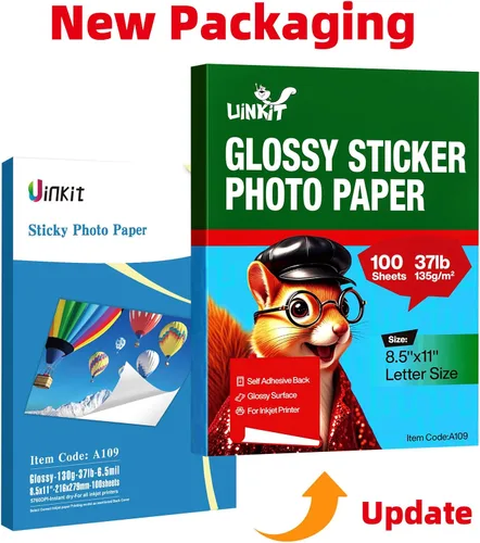 Miniatura 3 de Uinkit 100 hojas de papel fotográfico con etiquetas adhesivas brillantes imprimibles de 8.5 x 11 pulgadas, hoja completa de inyección de tinta