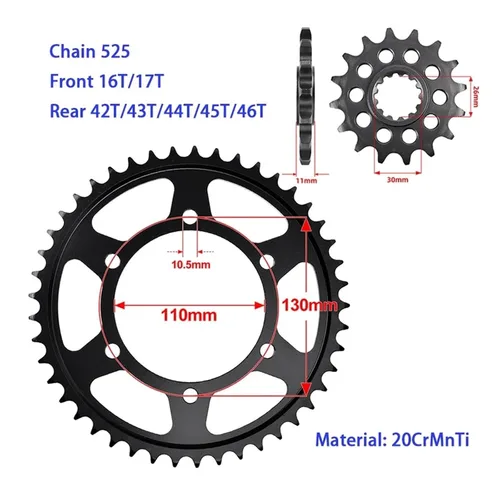 Miniatura 3 de Front Rear Sprocket Compatible with Yamaha MT/FZ/FJ-07/08/10 YZFR7 YZF690 XTZ690 XSR700 MTN1000 XTZ/YZF/XSR/MTN/MTM 690 700 850 890 1000 525(525 15T