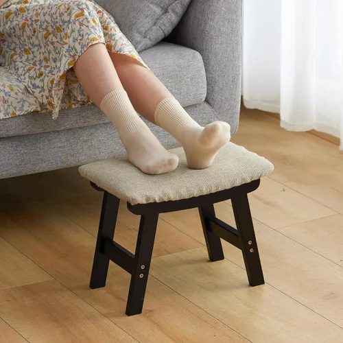 Taburete otomano para pies debajo del escritorio, taburete pequeño para sala de estar, dormitorio y cocina (patas negras, superficie de taburete