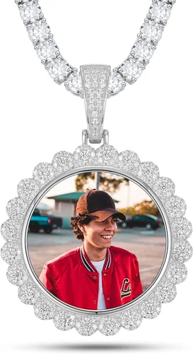 YIMERAIRE Collar con colgante de imagen de plata de ley 925 para hombres y mujeres, collar personalizado con foto personalizada, collares de plata